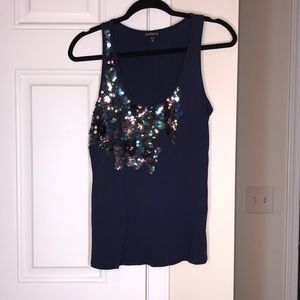 Express Sequin Blue Tank Top Size Medium